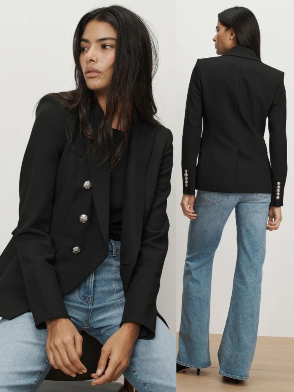 Veronica Beard Miller Blazer Black Silver Double Breasted Dickey Jacket Size 10 - Picture 2 of 13